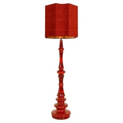 Vintage Extra Large Ceramic Floor Lamp with New Silk Custom Made Lampshade René Houben