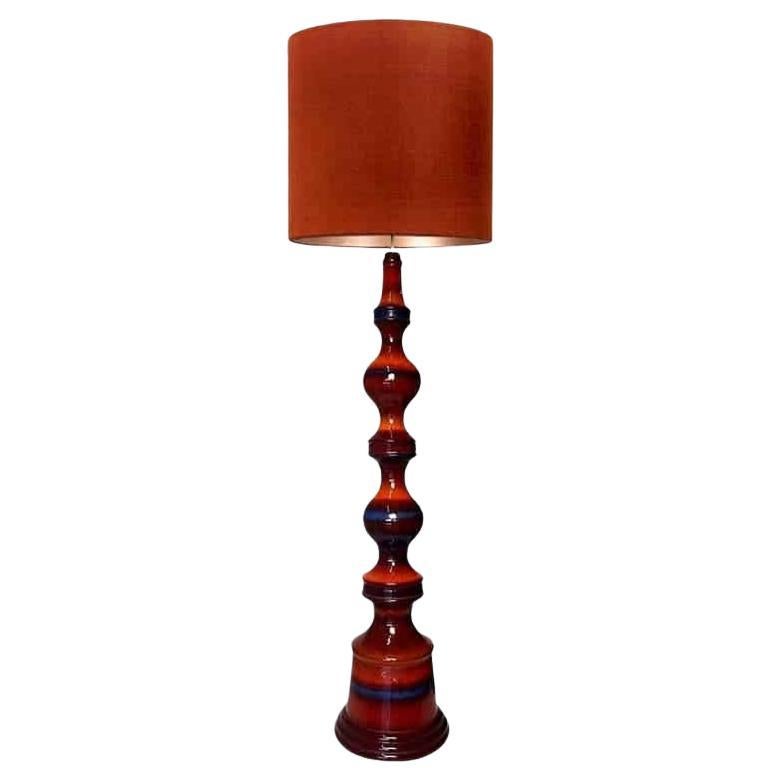 Extra Large Ceramic Floor Lamp with New Silk Custom Made Lampshade René Houben