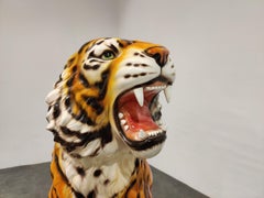 Extra Large Ceramic Hand Painted Tiger, 1970s, Italy