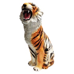 Extra Large Ceramic Hand Painted Tiger, 1970s, Italy