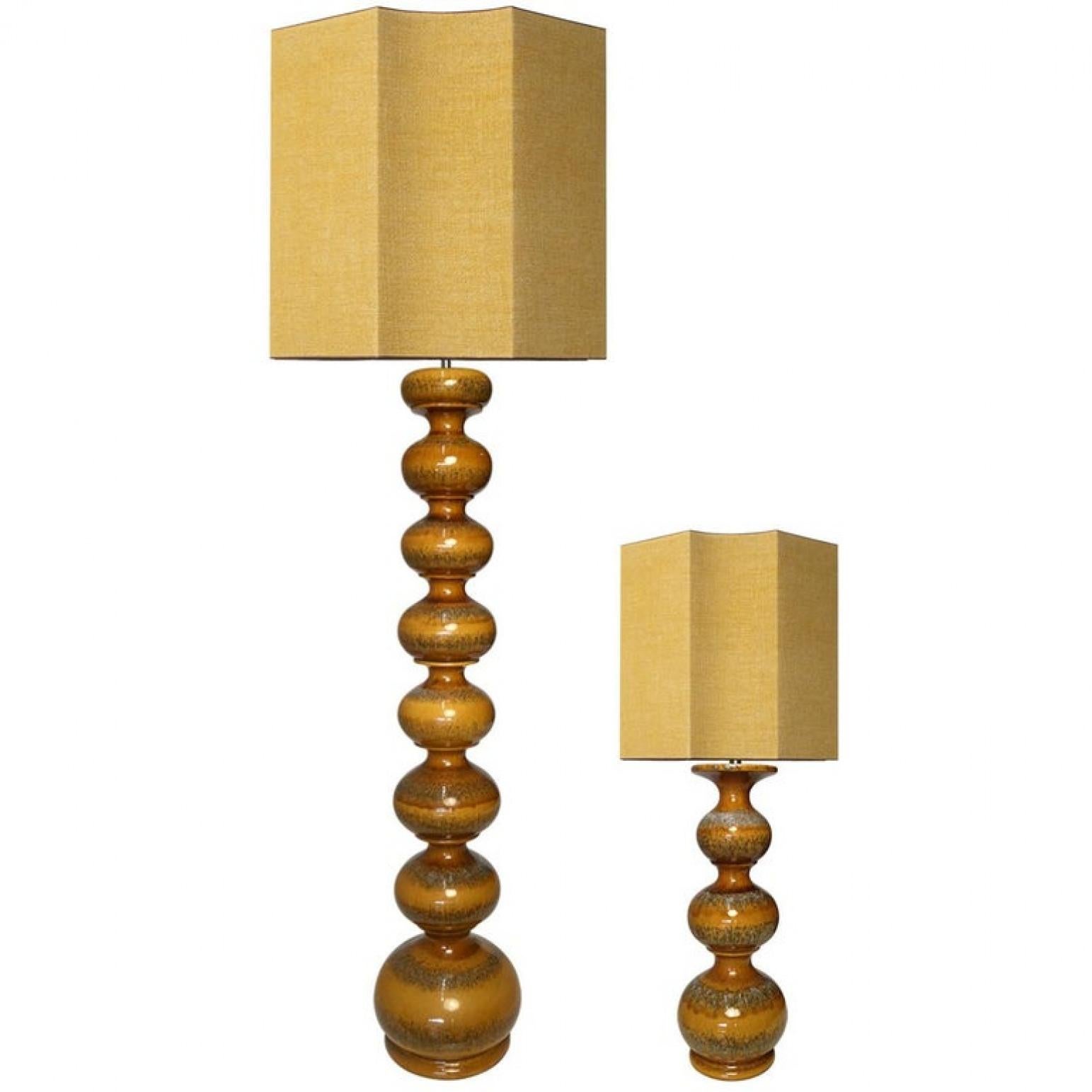 Extra Large Ceramic Lamps with New Silk Custom Made Lampshades René Houben, Pair For Sale 7