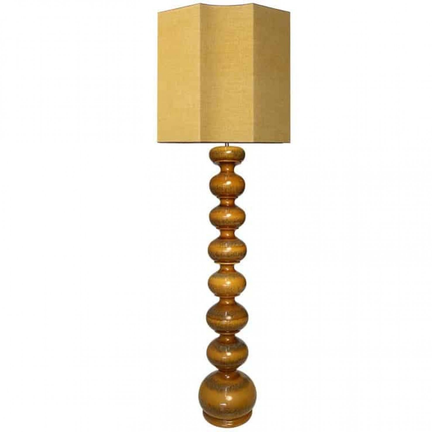20th Century Extra Large Ceramic Lamps with New Silk Custom Made Lampshades René Houben, Pair For Sale