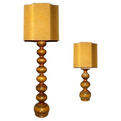 Extra Large Ceramic Lamps with New Silk Custom Made Lampshades René Houben, Pair