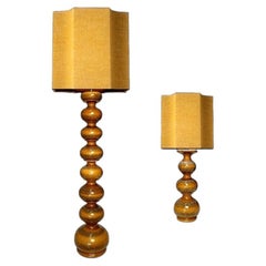 Lampade extra large in ceramica con paralumi nuovi in seta realizzati su misura René Houben, coppia