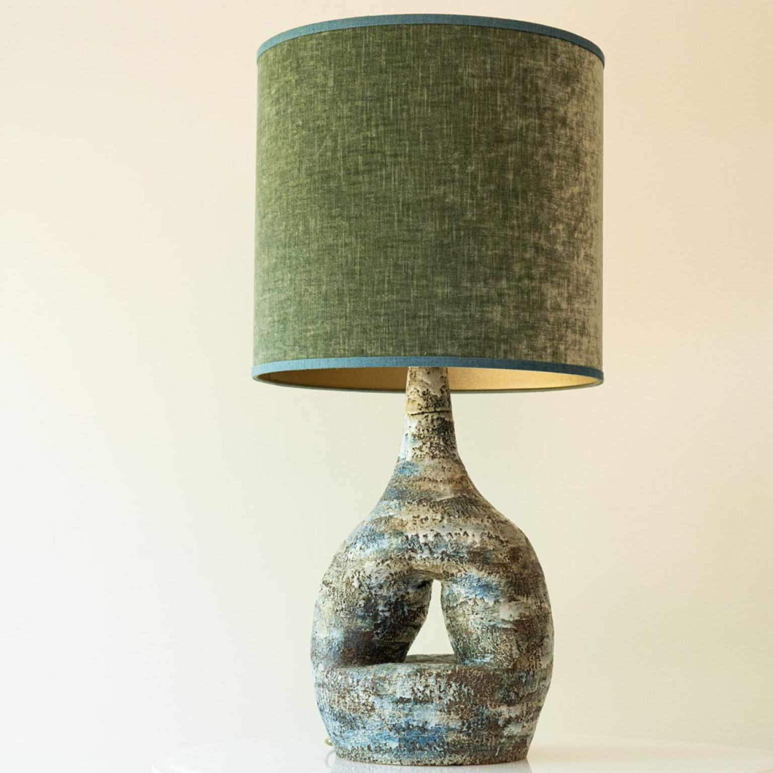 Extra Large Ceramic Table Floor Lamp, New Lampshade by R. Houben, 1970 For Sale 5