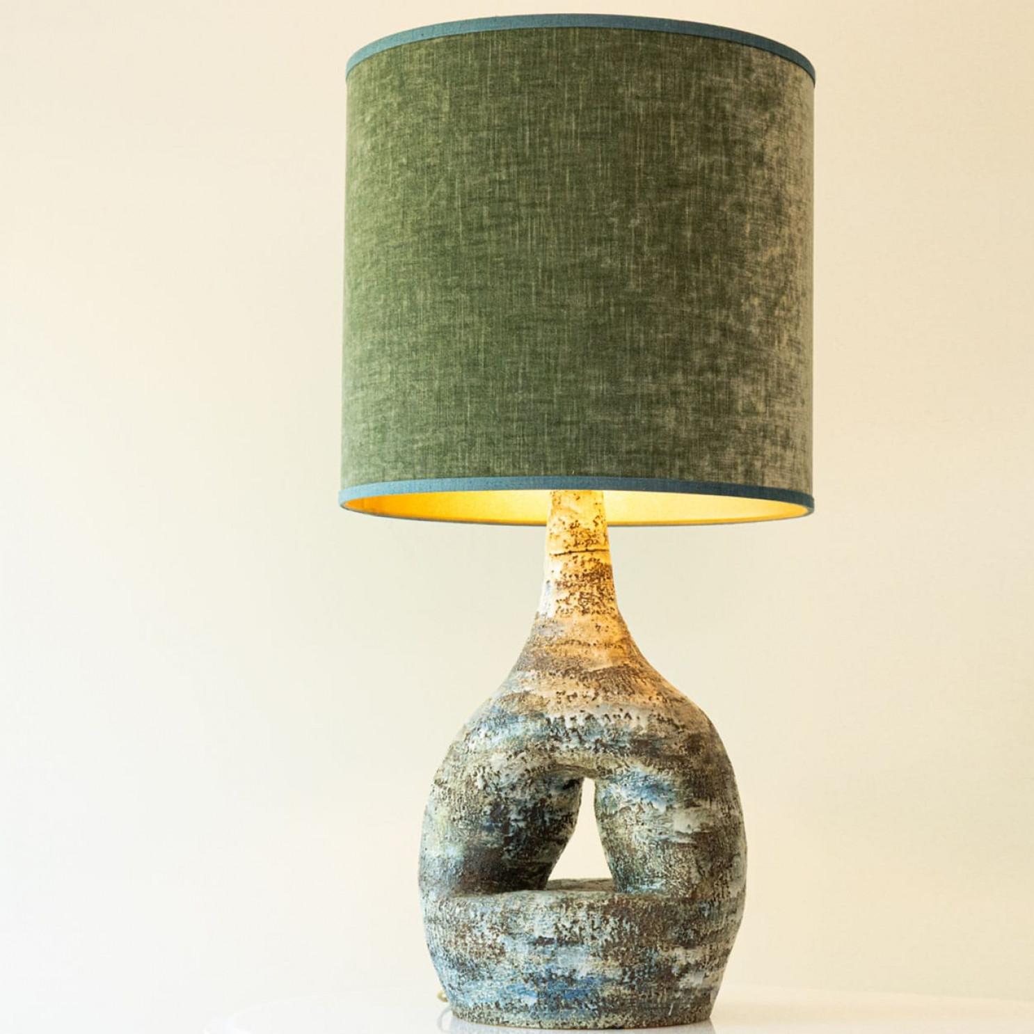 Extra Large Ceramic Table Floor Lamp, New Lampshade by R. Houben, 1970 Bon état - En vente à Rijssen, NL