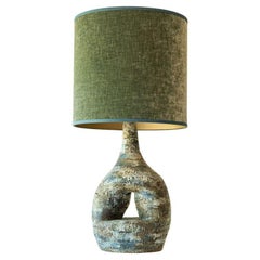 Extra Large Ceramic Table Floor Lamp, New Lampshade by R. Houben, 1970