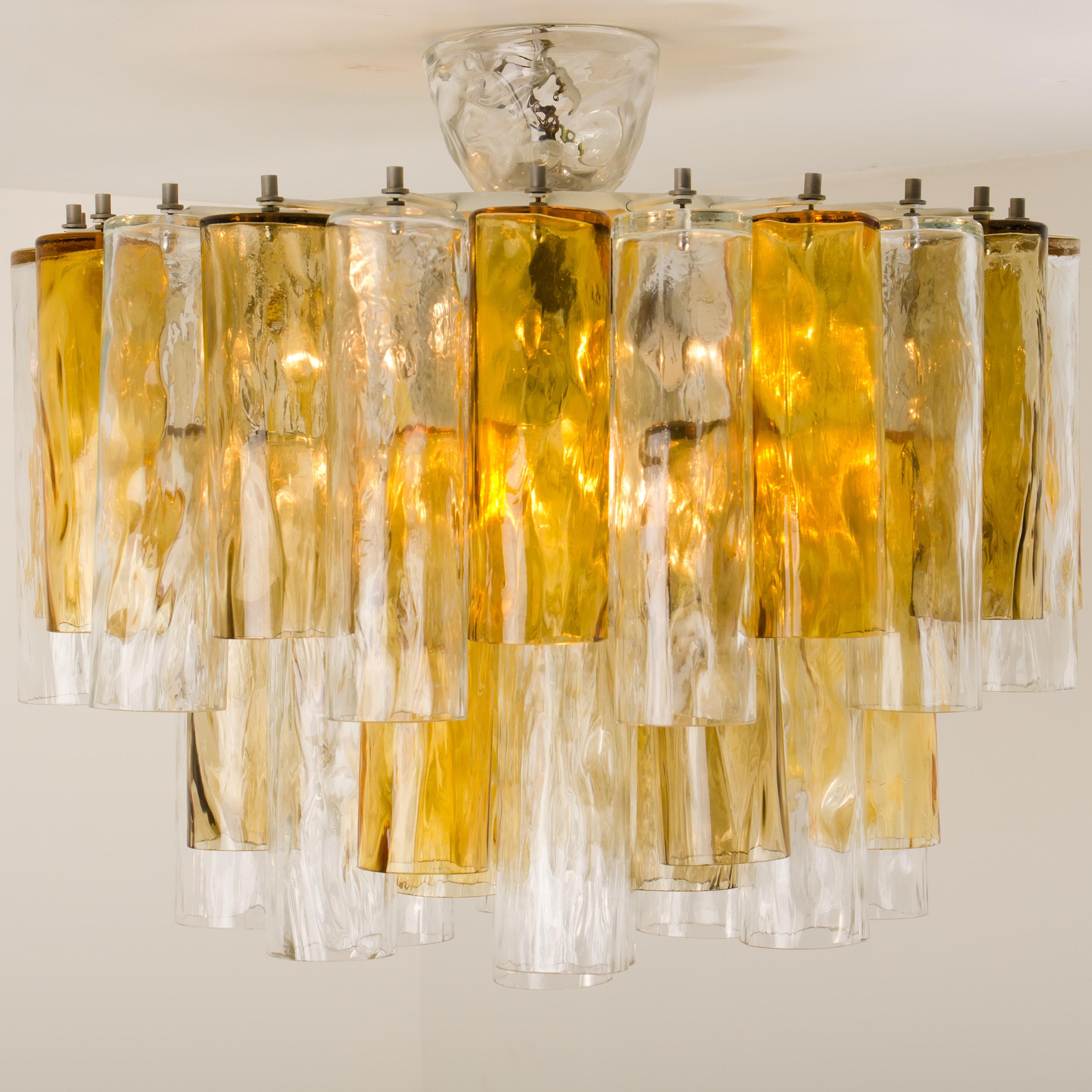 Extra Large Chandelier by Barovier & Toso Ocher and Clear Glass Tubes 3