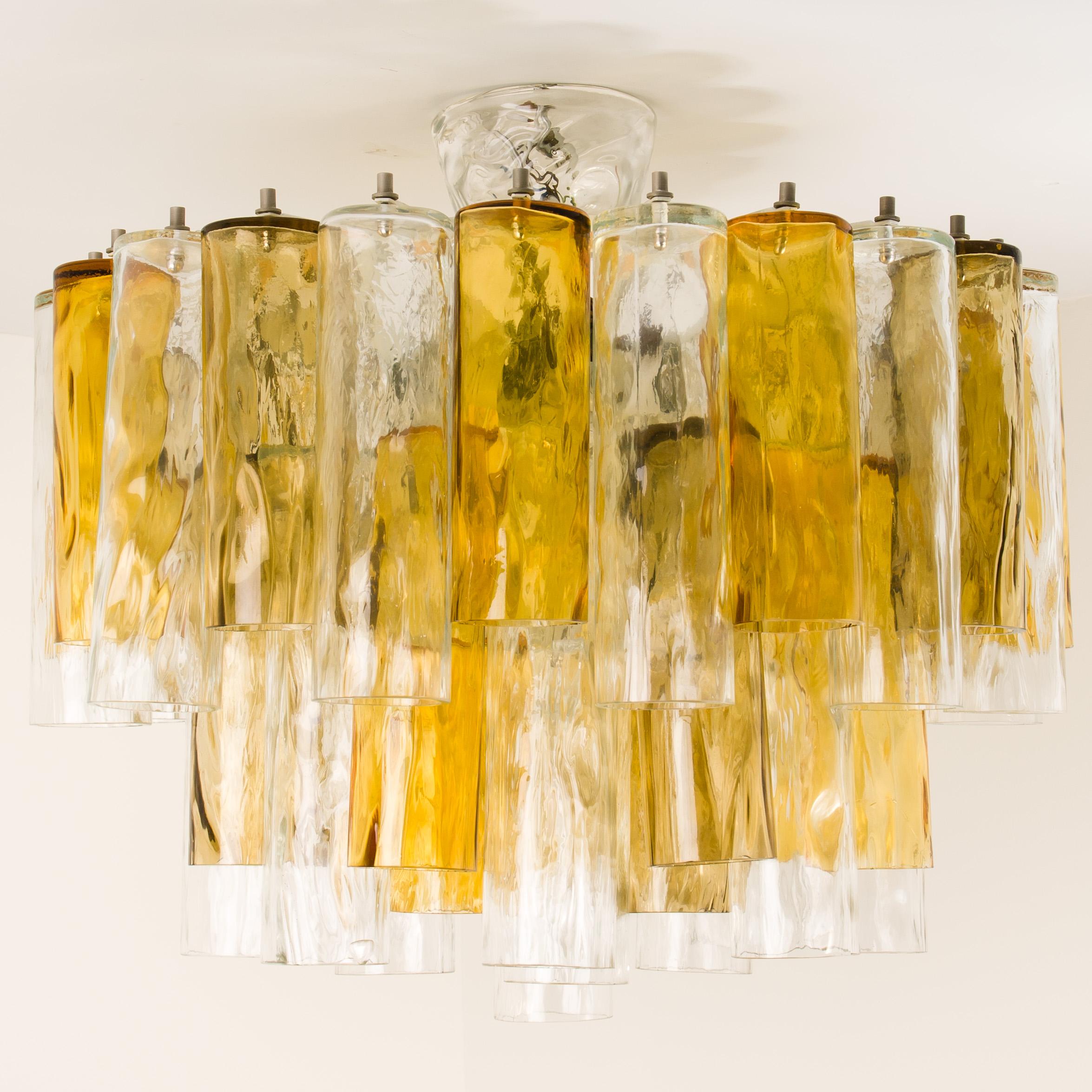 Extra Large Chandelier by Barovier & Toso Ocher and Clear Glass Tubes 5