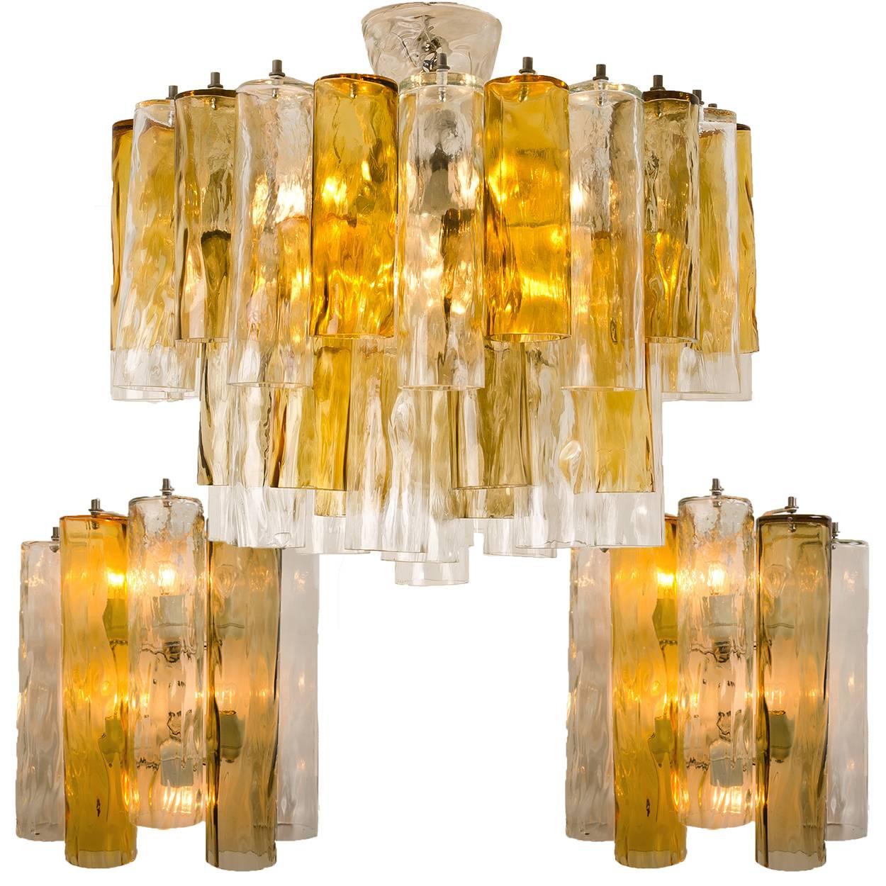 Extra Large Chandelier by Barovier & Toso Ocher and Clear Glass Tubes 6