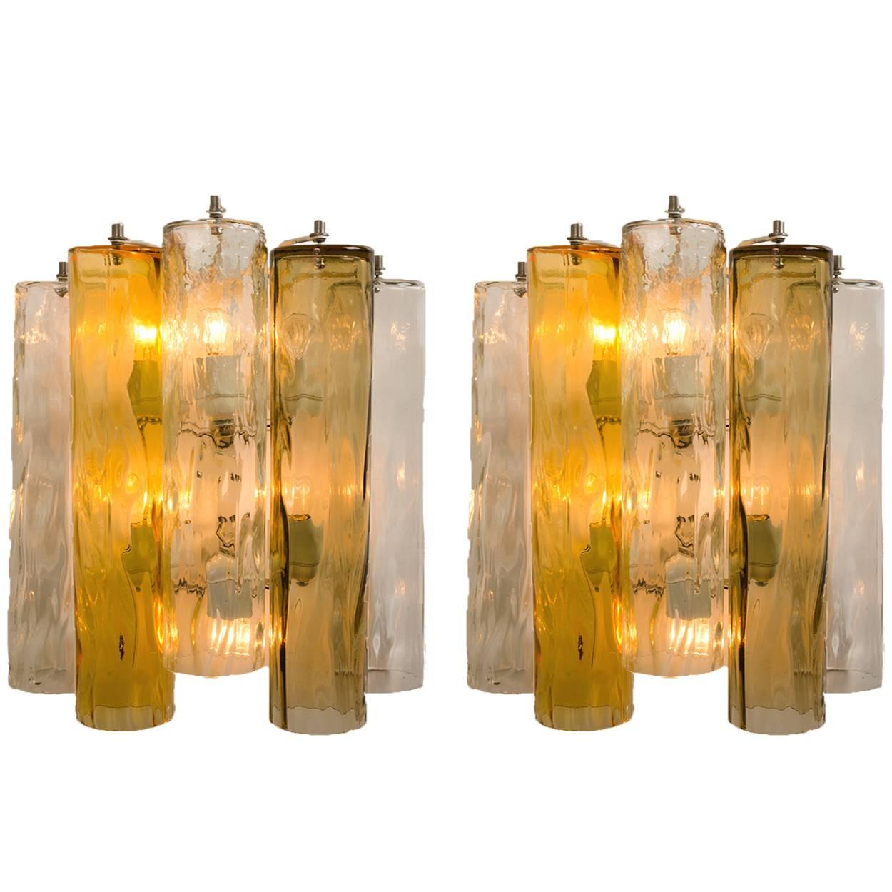 Extra Large Chandelier by Barovier & Toso Ocher and Clear Glass Tubes 7