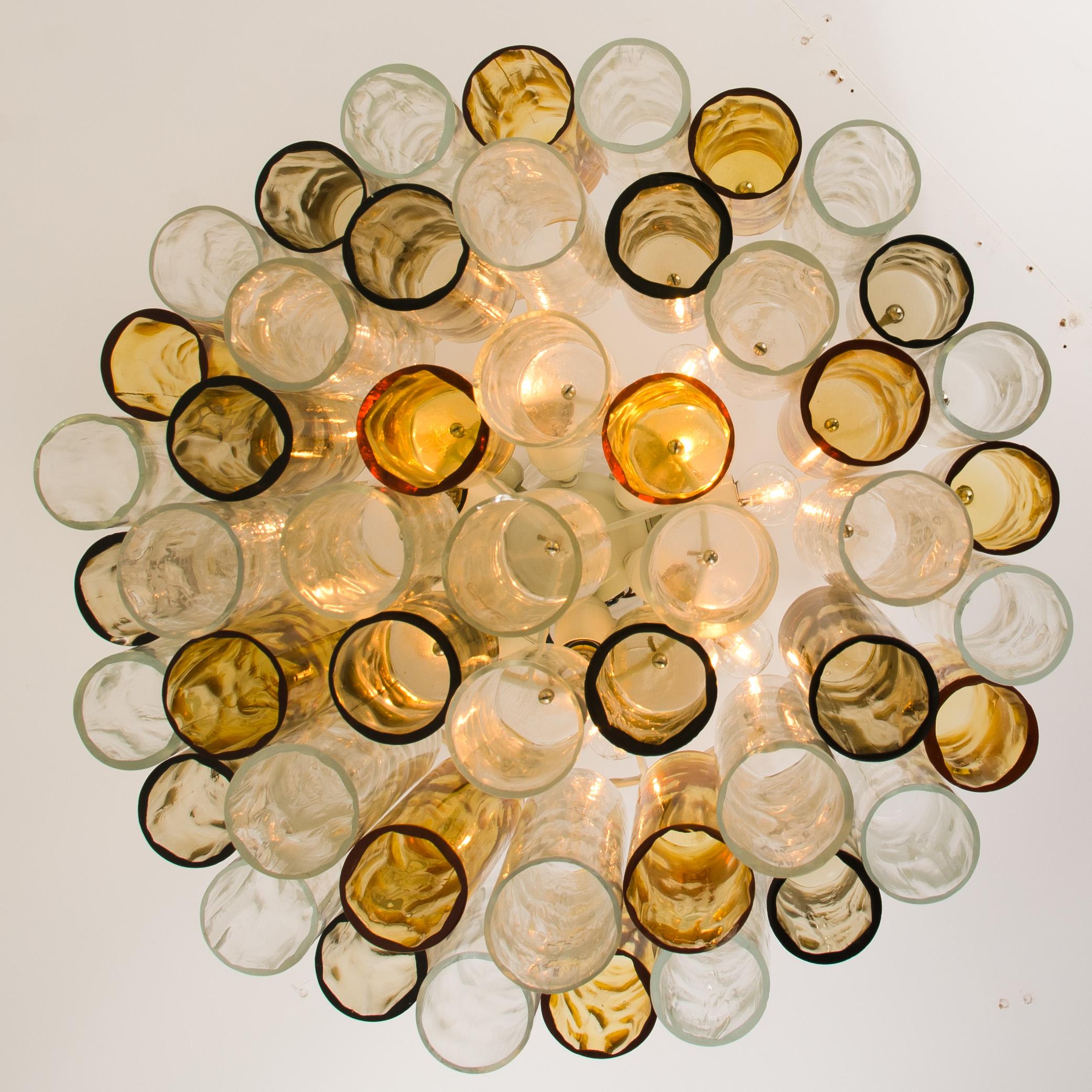 Extra Large Chandelier by Barovier & Toso Ocher and Clear Glass Tubes In Good Condition In Rijssen, NL
