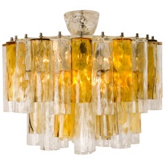 Extra Large Chandelier by Barovier & Toso Ocher and Clear Glass Tubes