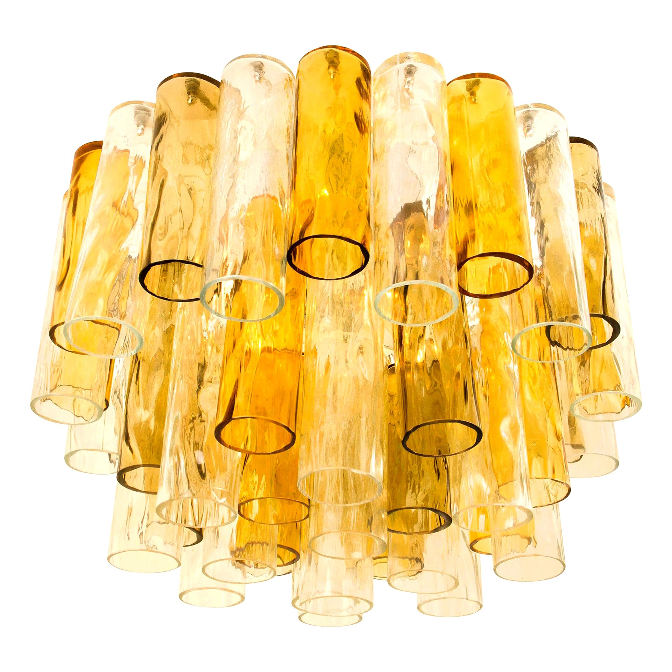 Extra Large Chandelier by Barovier & Toso Ocher and Clear Glass Tubes