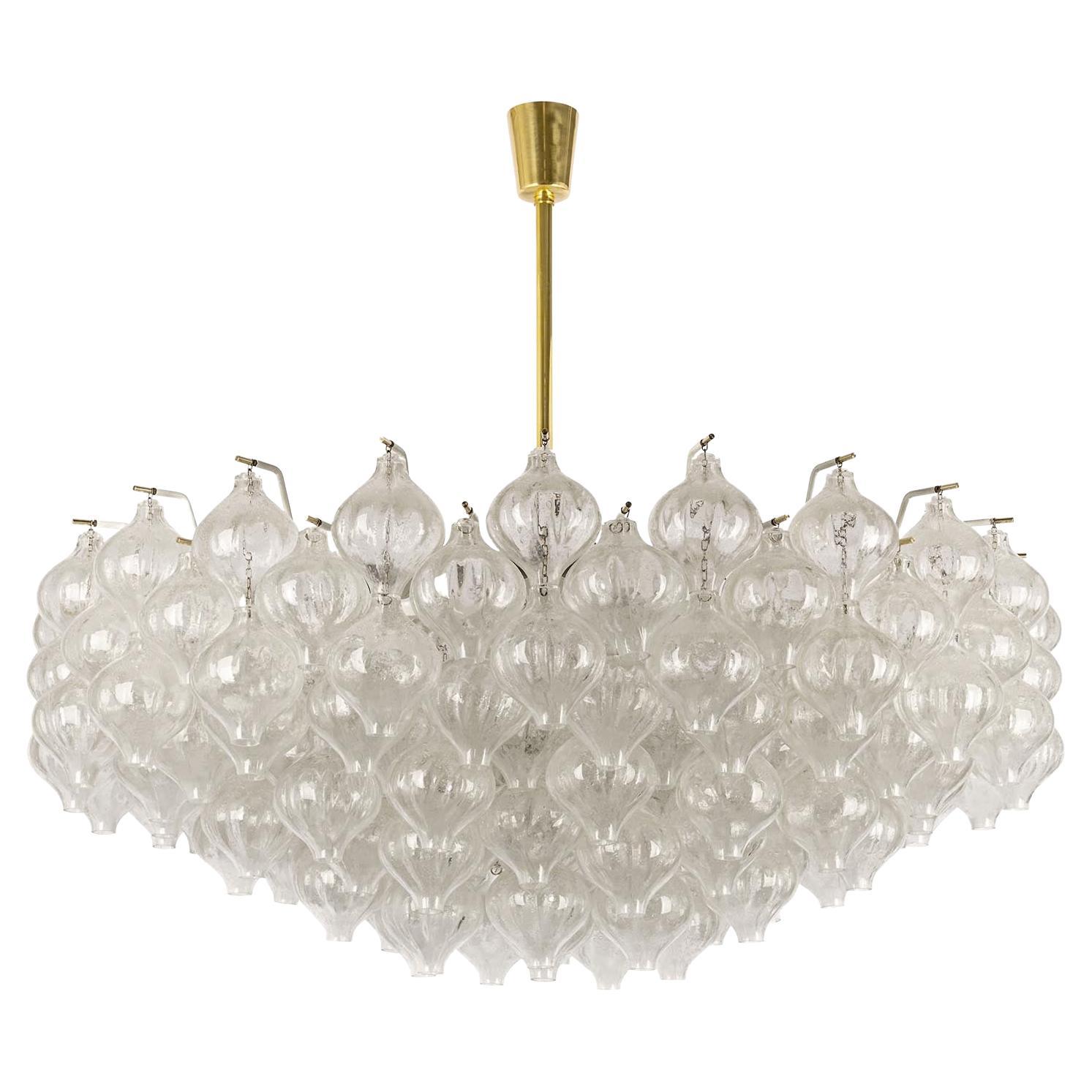 Extra Large Chandelier Pendant Light Kalmar 'Tulipan', Murano Glass Brass, 1970 For Sale