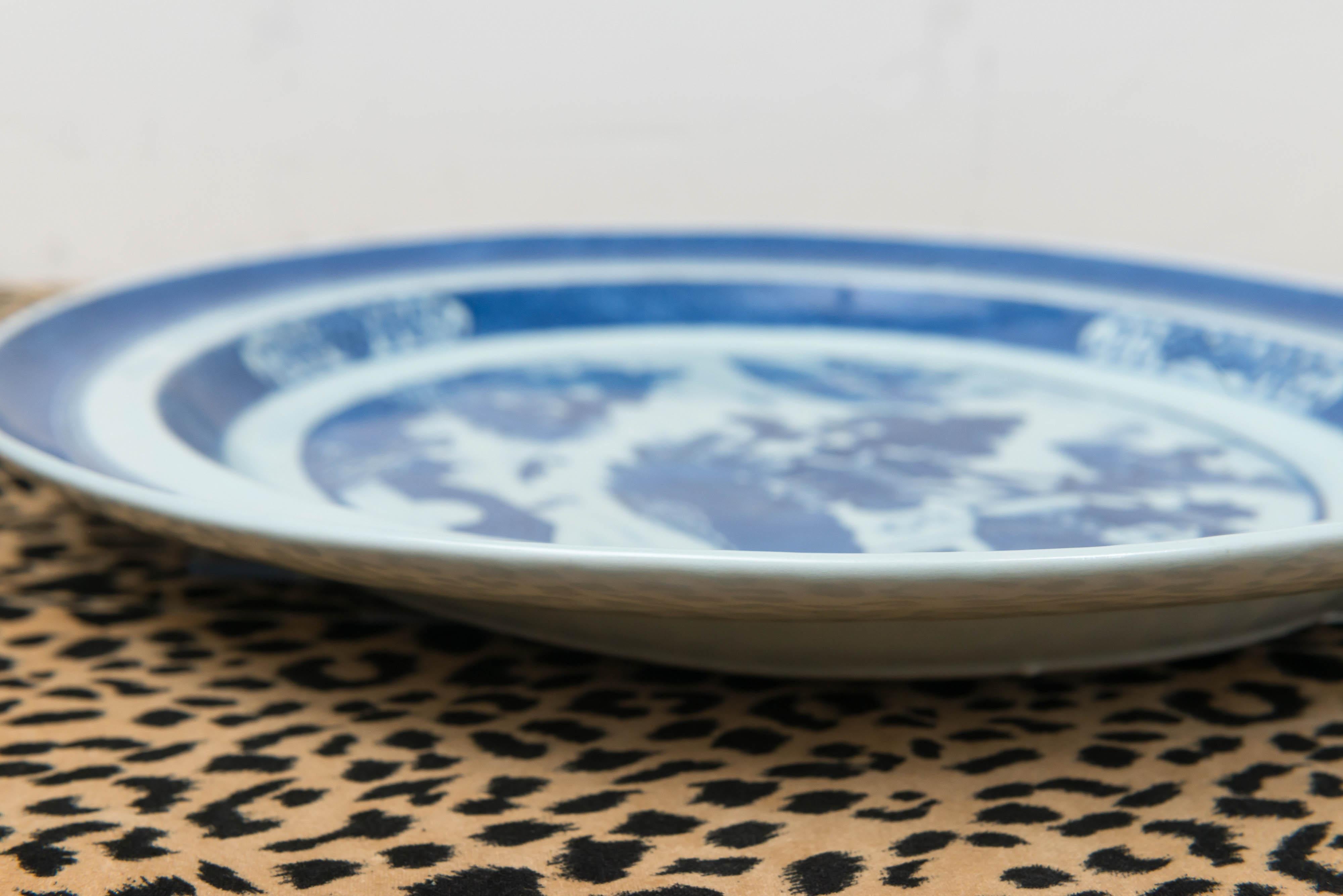 Late 19th Century Extra Large Chinese Canton Blue and White Oval Platter For Sale