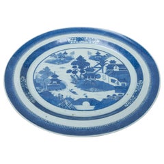 Antique Extra Large Chinese Canton Blue and White Oval Platter