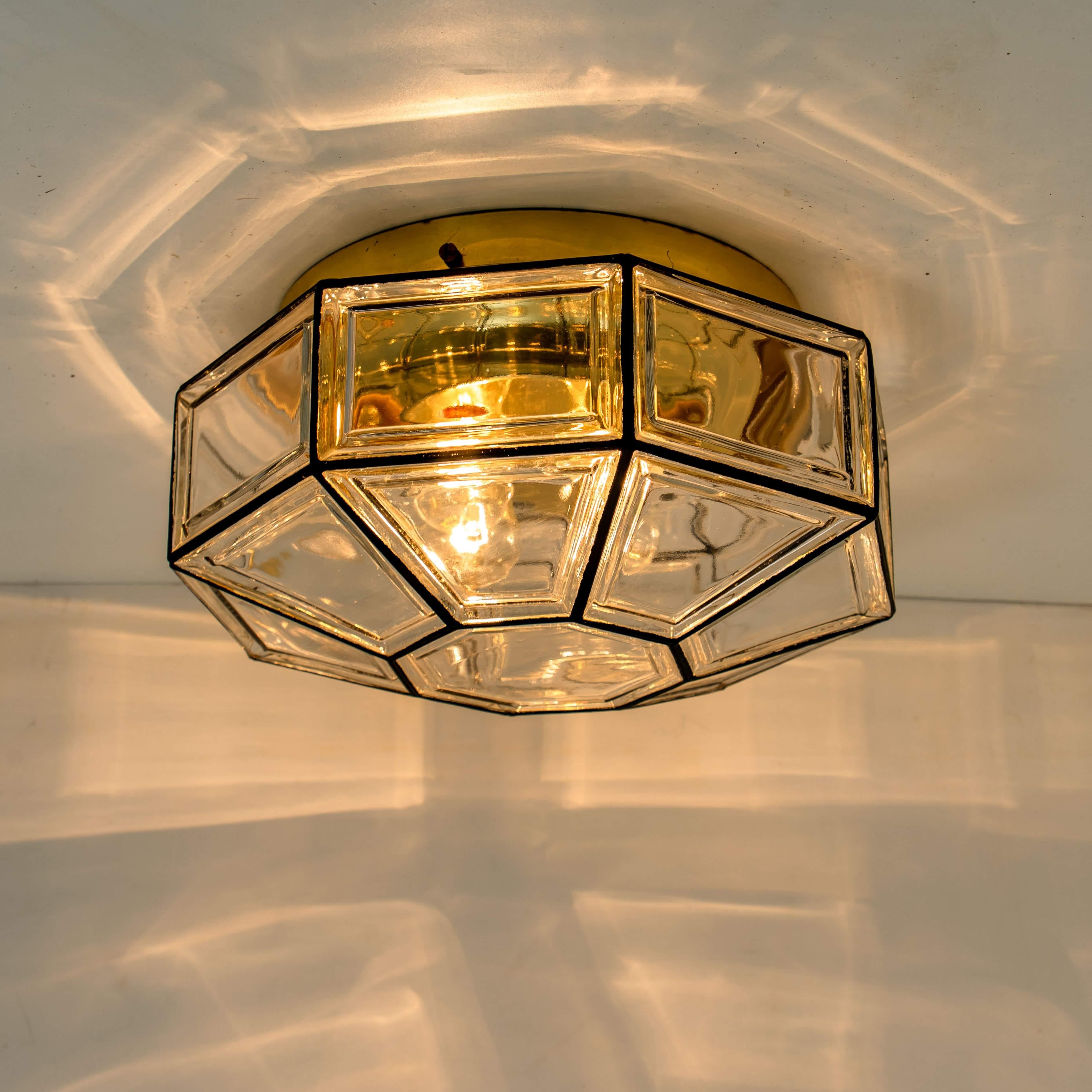 Mid-Century Modern 1 of the 3 Extra Large Clear Glass Flush Mount or Wall Light by Limburg, 1960s For Sale