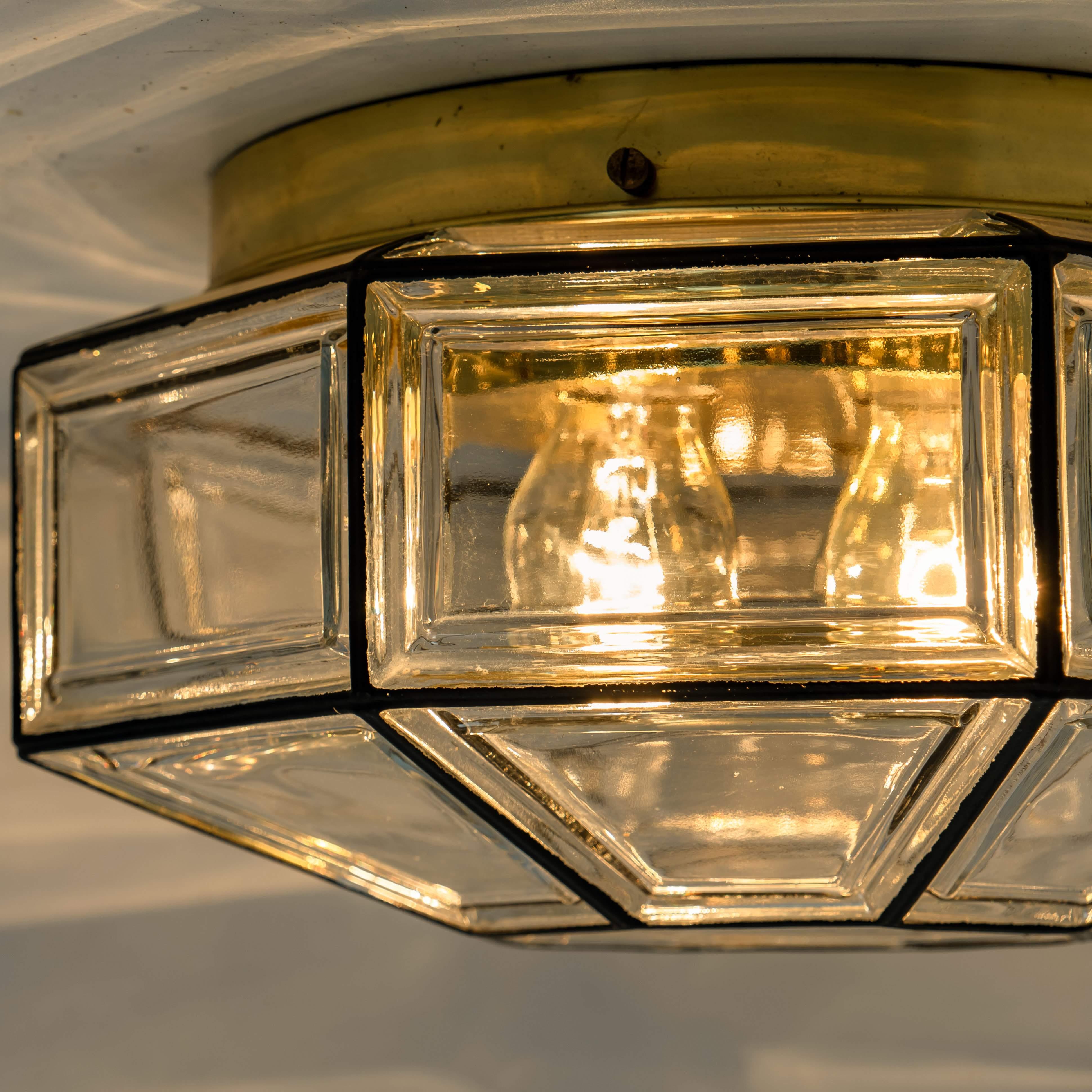 German 1 of the 3 Extra Large Clear Glass Flush Mount or Wall Light by Limburg, 1960s For Sale