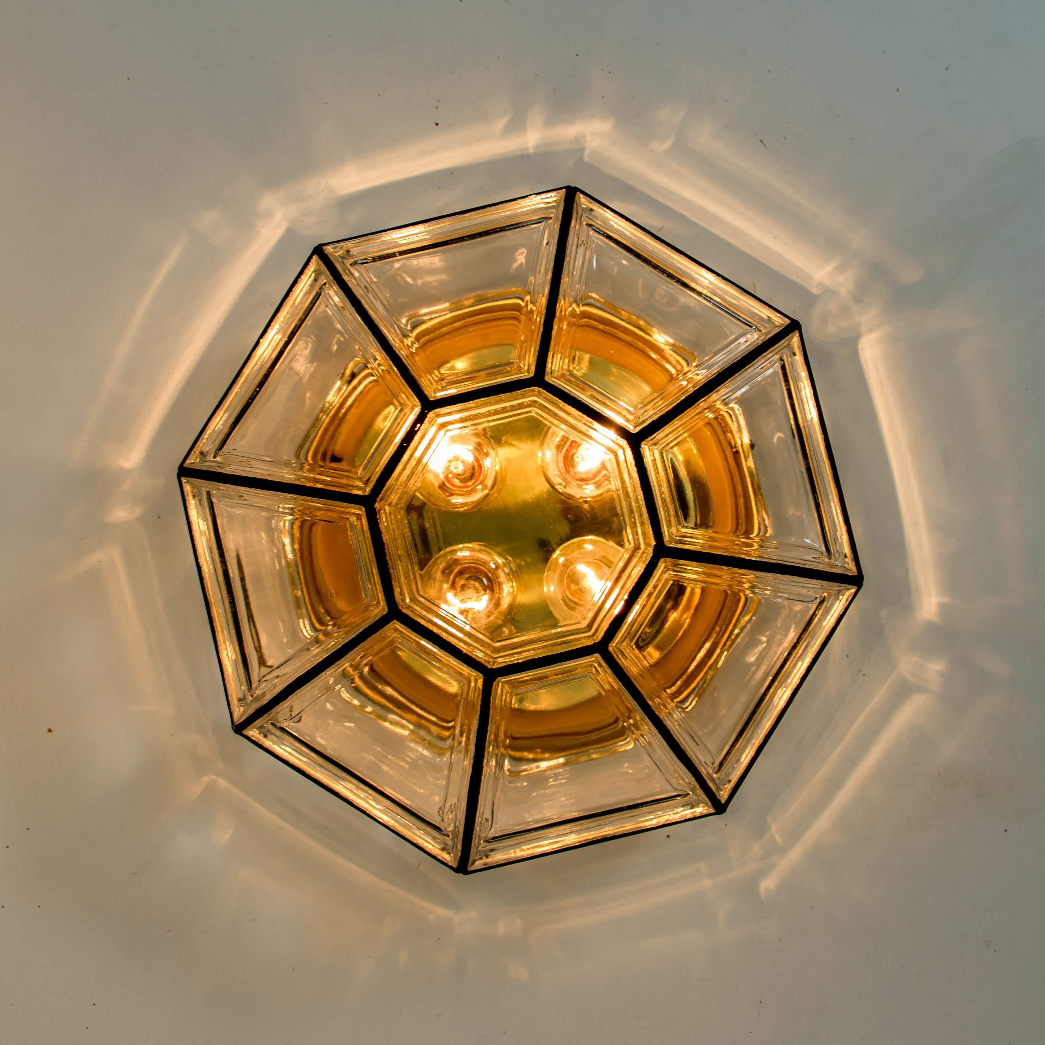 1 of the 3 Extra Large Clear Glass Flush Mount or Wall Light by Limburg, 1960s In Good Condition For Sale In Rijssen, NL