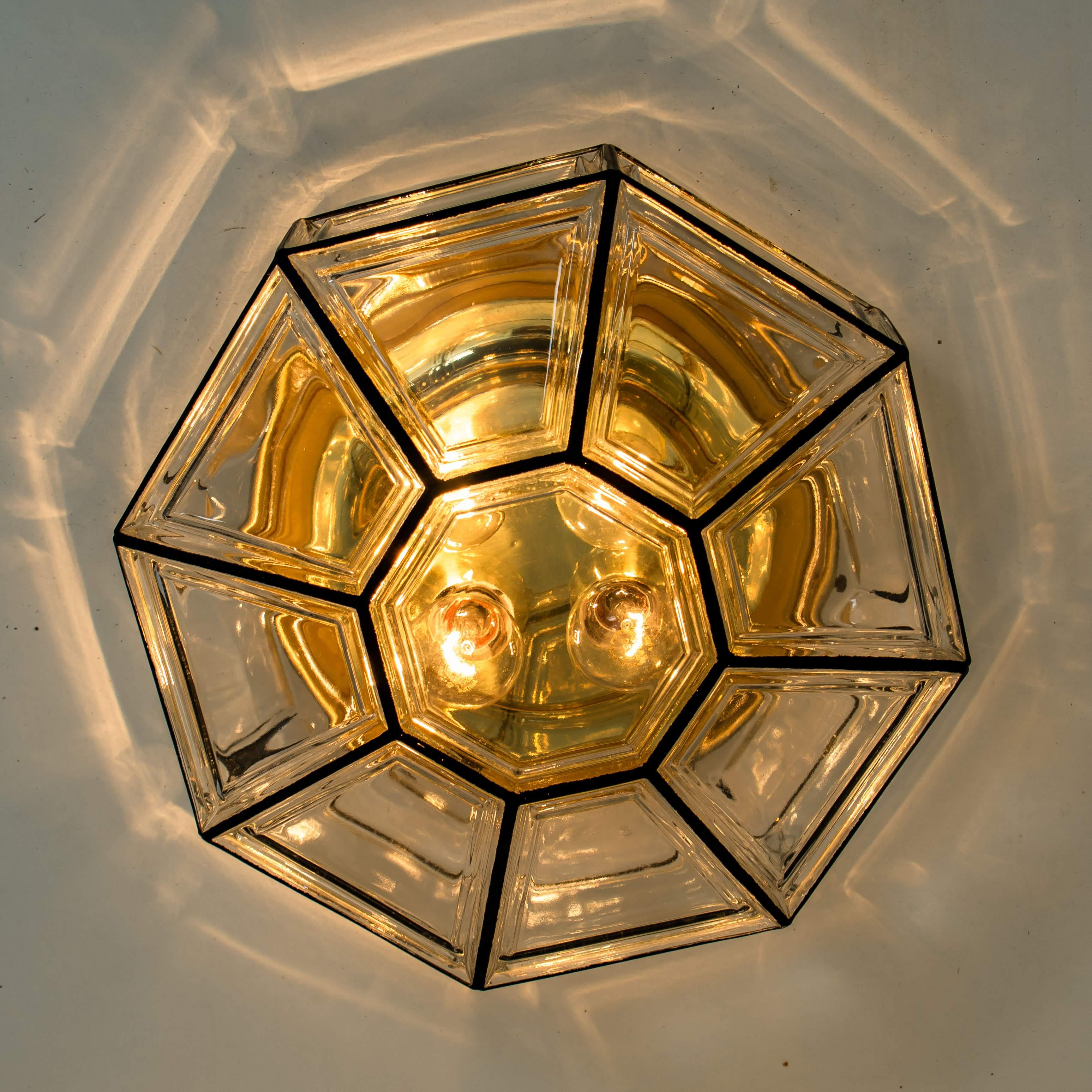 20th Century 1 of the 3 Extra Large Clear Glass Flush Mount or Wall Light by Limburg, 1960s For Sale