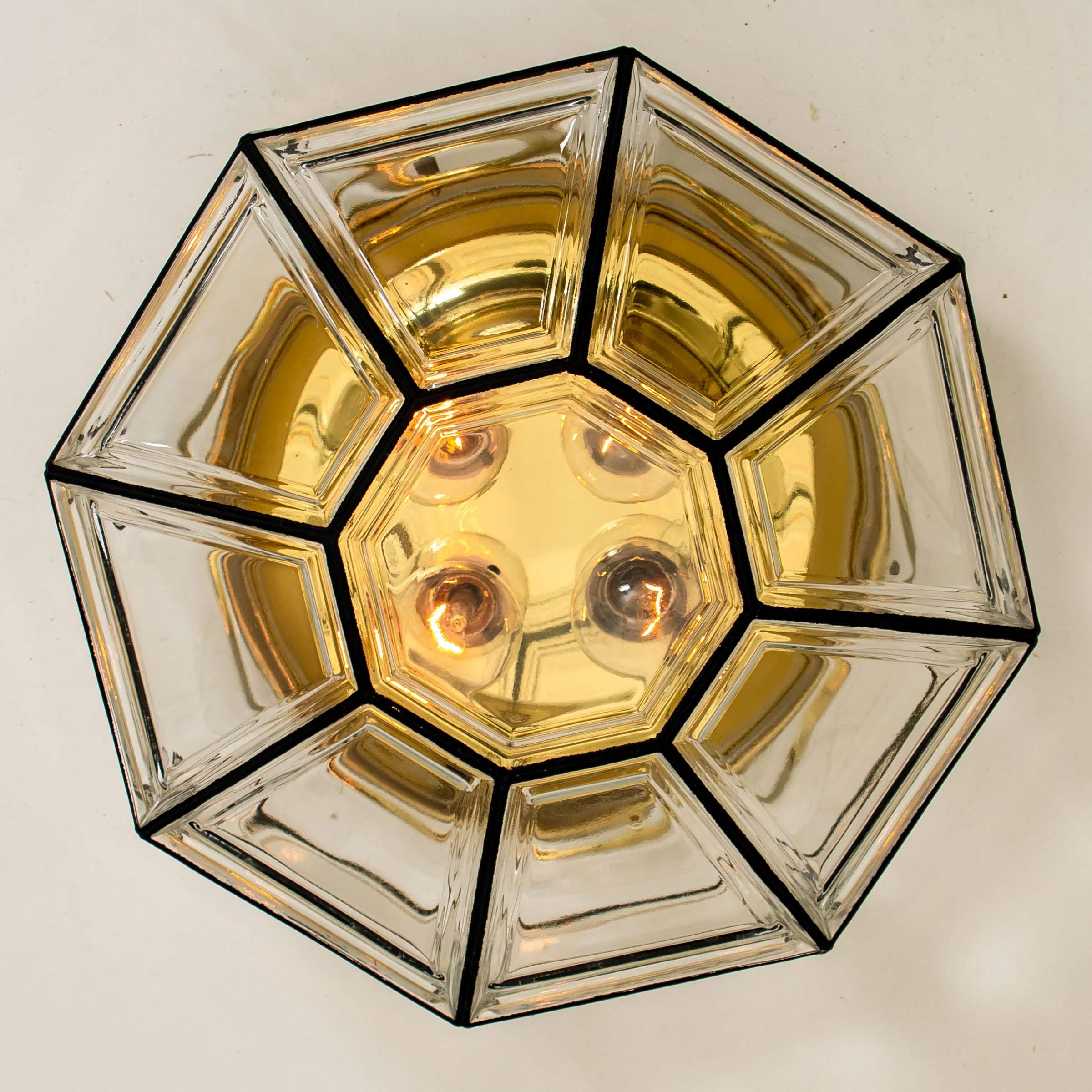 Metal 1 of the 3 Extra Large Clear Glass Flush Mount or Wall Light by Limburg, 1960s For Sale