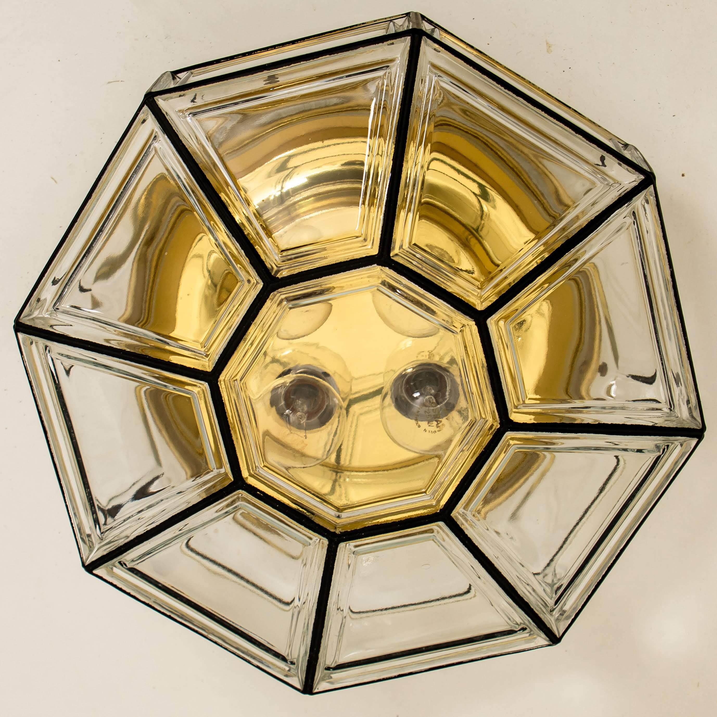 1 of the 3 Extra Large Clear Glass Flush Mount or Wall Light by Limburg, 1960s For Sale 1
