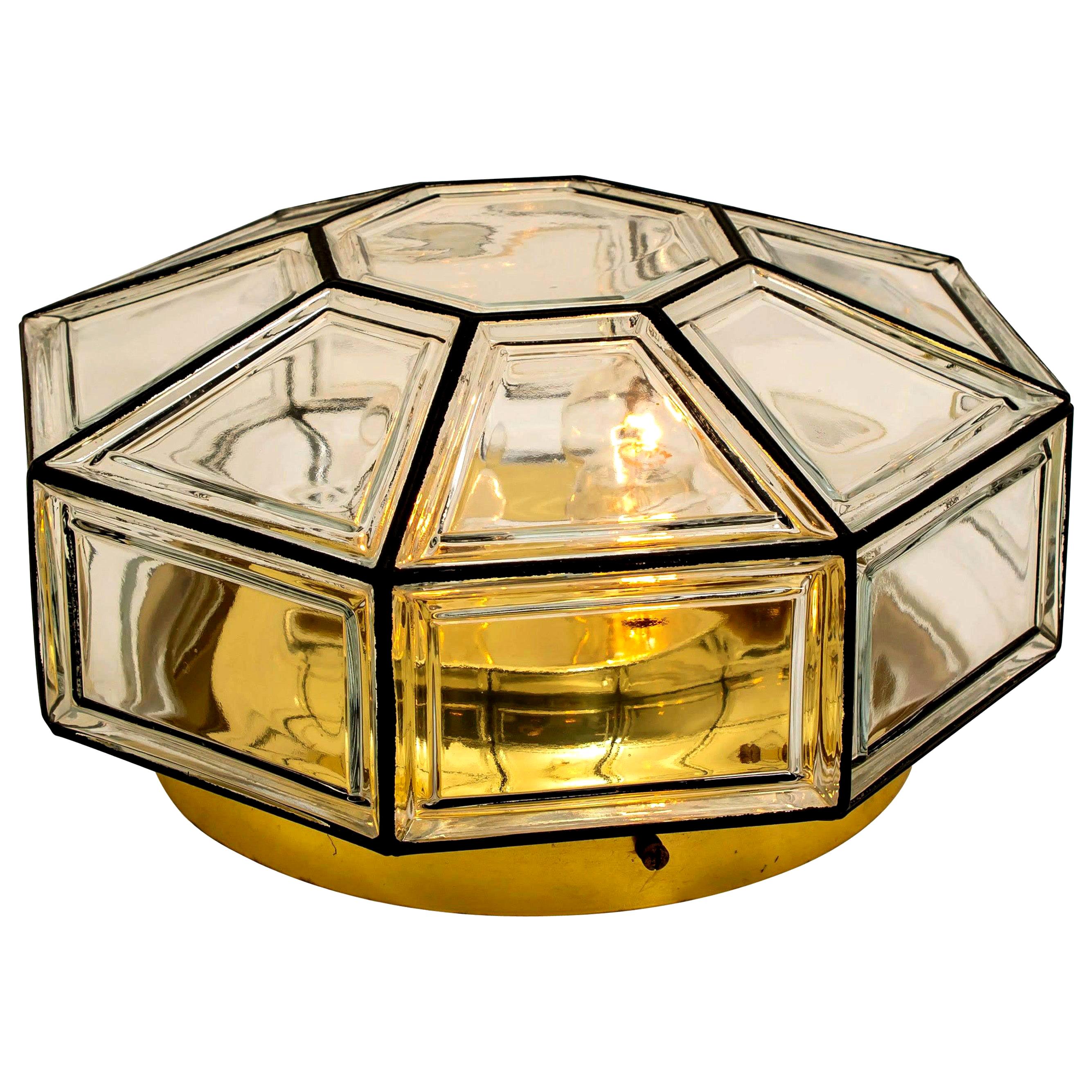 1 of the 3 Extra Large Clear Glass Flush Mount or Wall Light by Limburg, 1960s For Sale