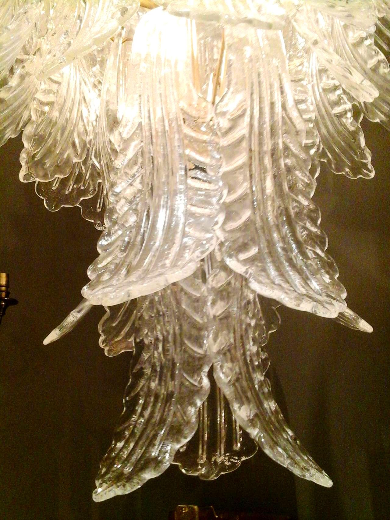 Mid-20th Century Extra Large Clear Murano Glass Mid-Century Modern Chandelier, Barovier style