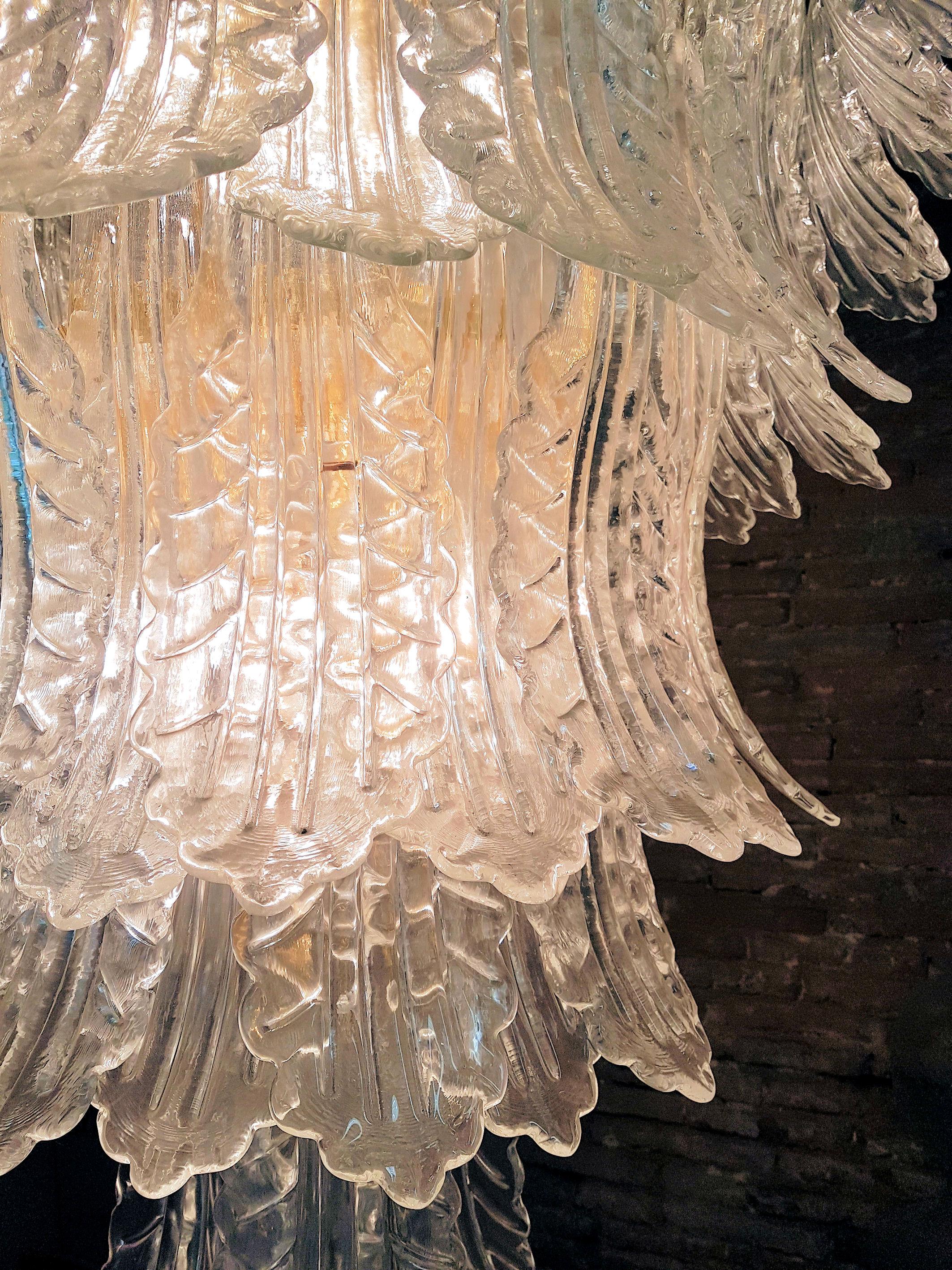 Extra Large Clear Murano Glass Mid-Century Modern Chandelier, Barovier style 1