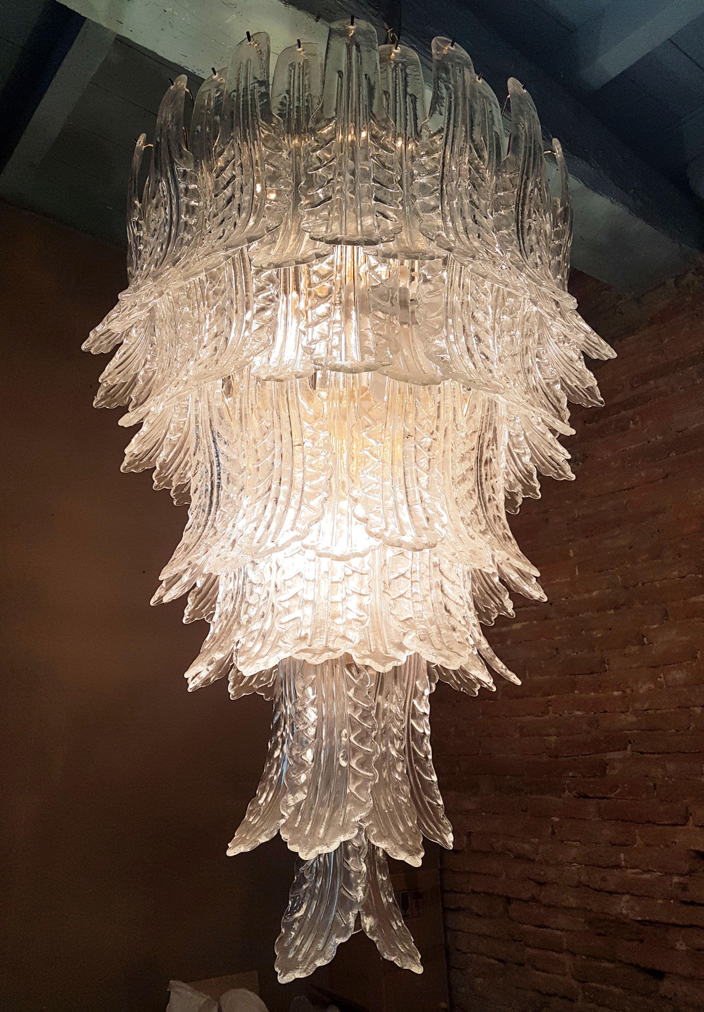 Extra Large Clear Murano Glass Mid-Century Modern Chandelier, Barovier style 2