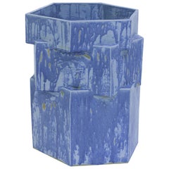 Extra Large Contemporary Ceramic Matte Blue Hexagon Planter