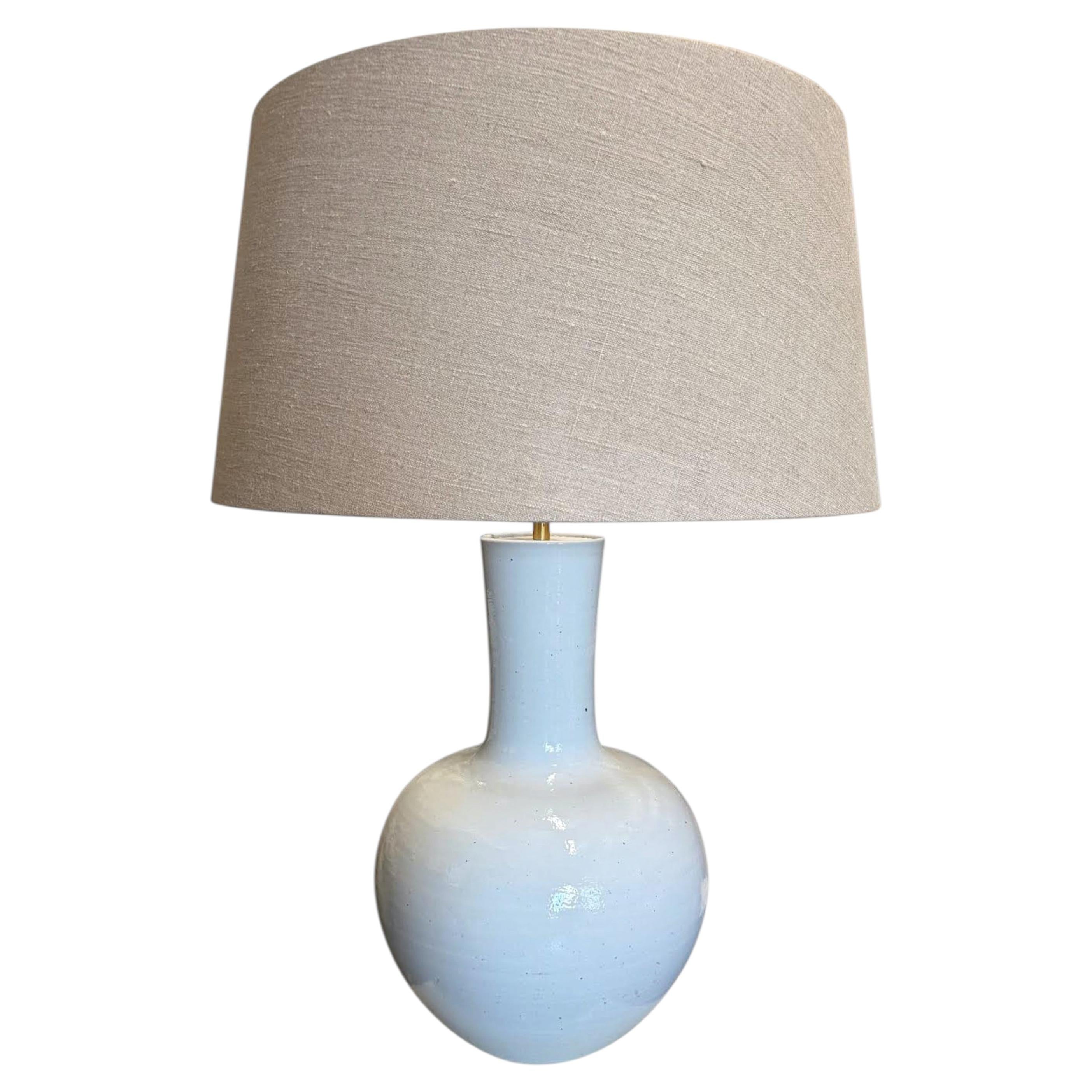 Extra Large Contemporary Chinese White Single Table Lamp with Tube Neck, 33.5" For Sale