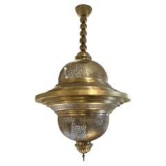 Extra Large Contemporary Moroccan Pierced Brass Chandelier, 81" Overall Height