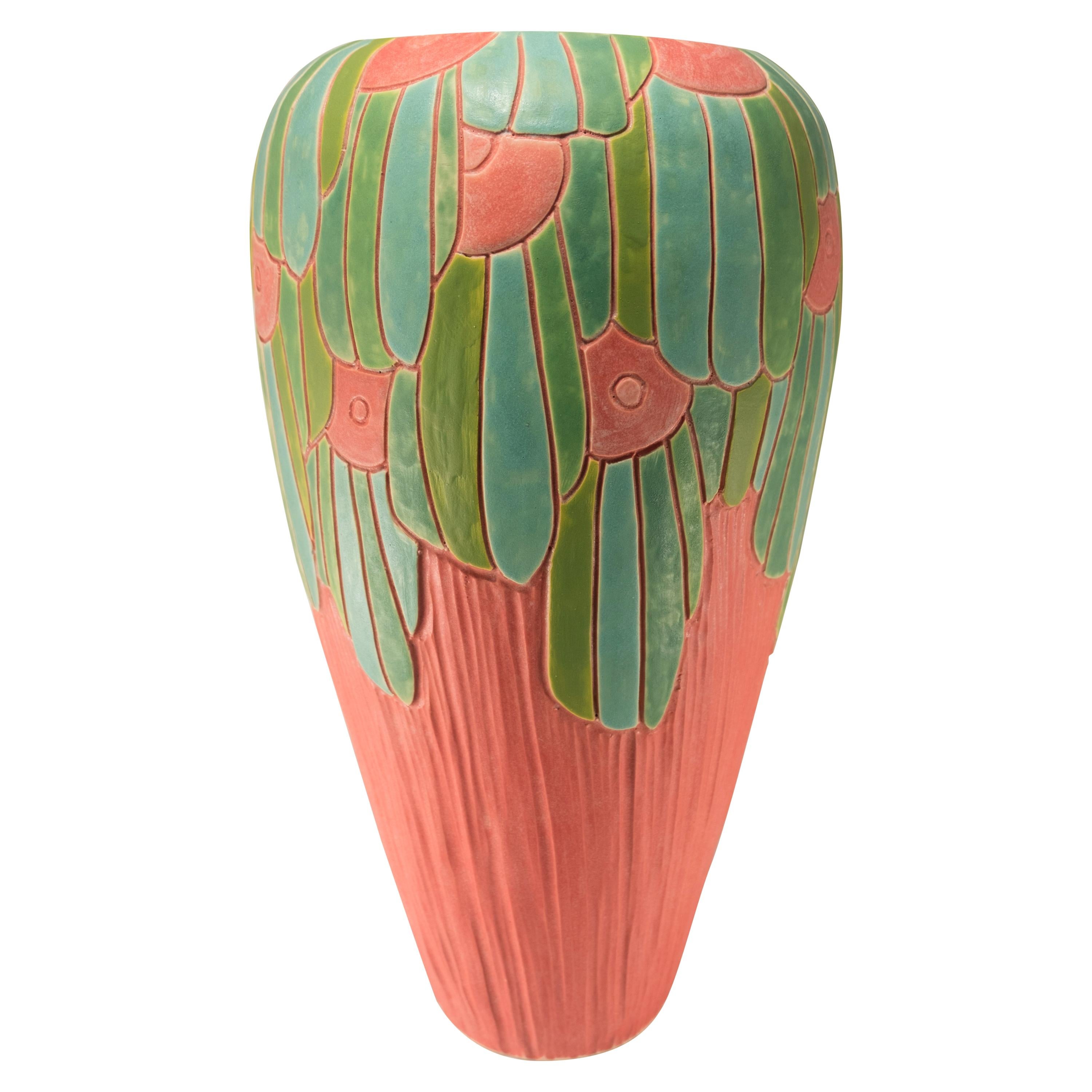 Extra Large "Copan" Hand Carved Porcelain Art Pottery Vase For Sale