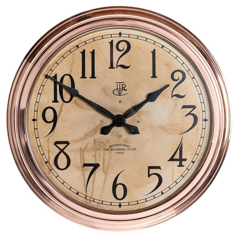 Extra Large Copper Factory Clock By International Time Recording Co L For Sale