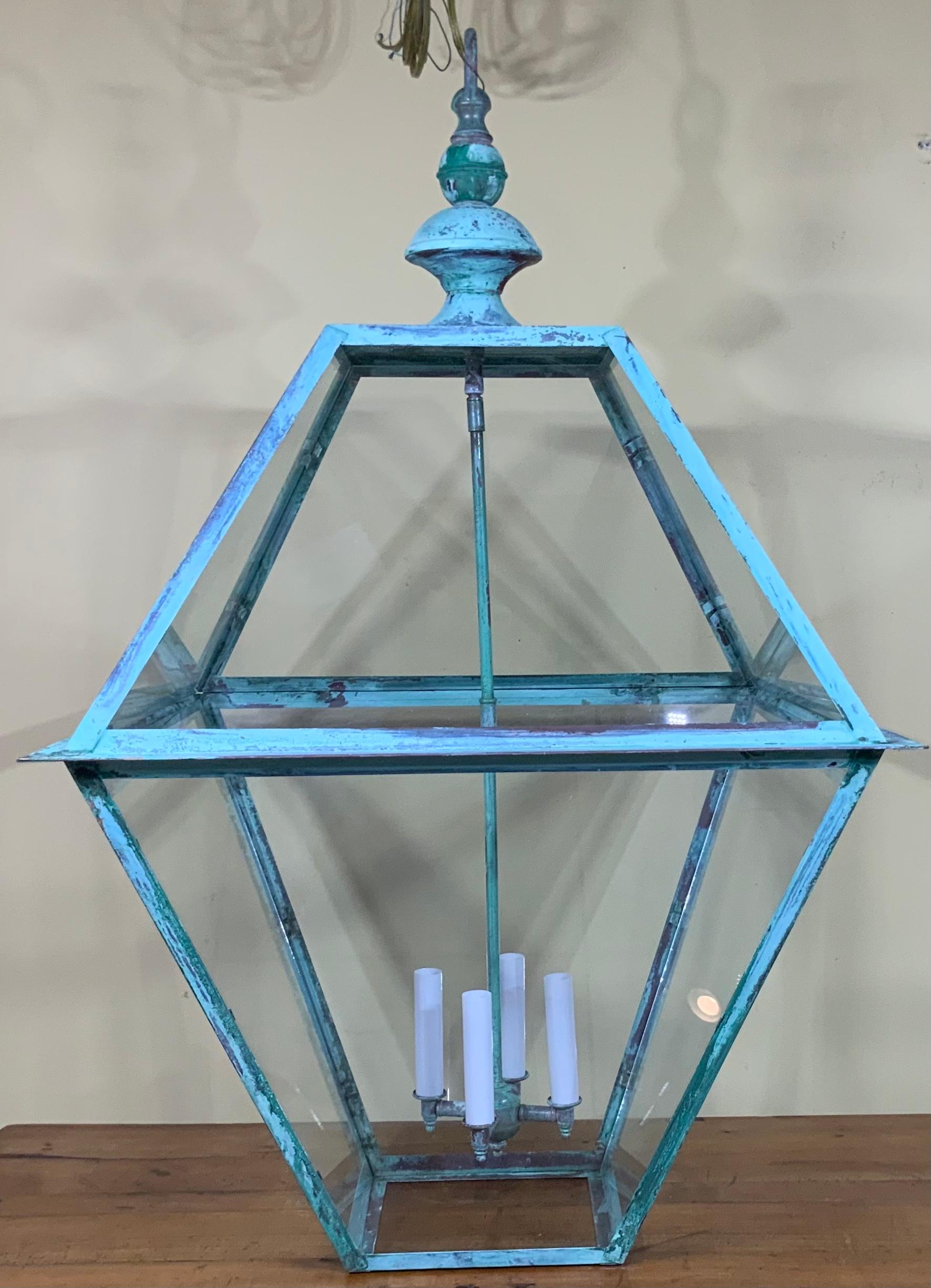 Extra Large Copper Hanging Lantern In Good Condition In Delray Beach, FL