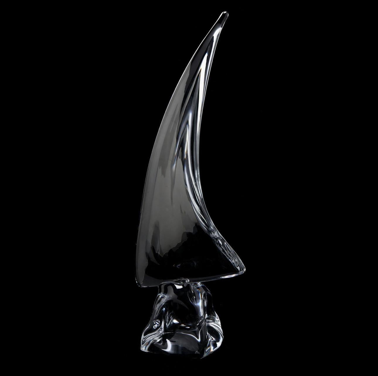Hollywood Regency Extra Large Crystal Sailboat Sculpture by Daum, France For Sale