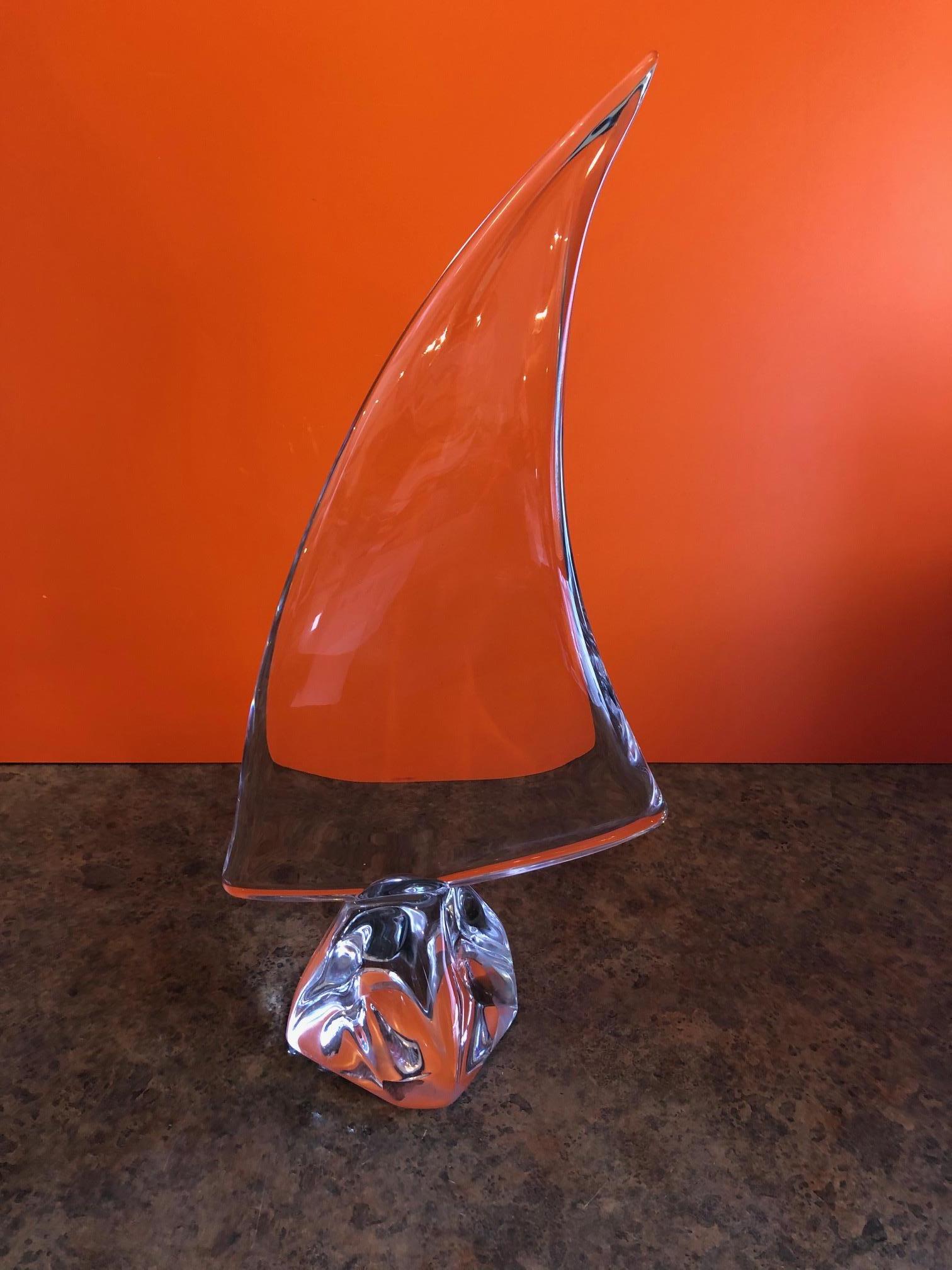 French Extra Large Crystal Sailboat Sculpture by Daum France