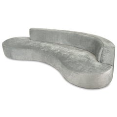Extra Large Curved Midcentury Sofa Chaise in Velvet