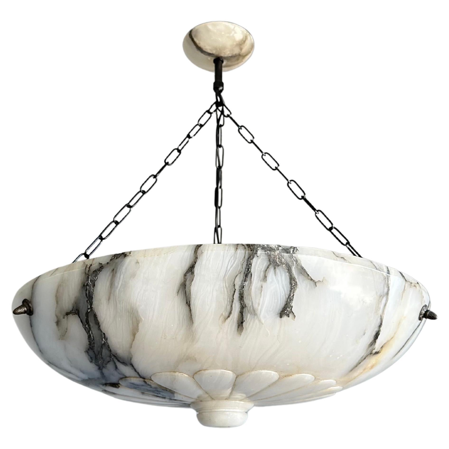 Extra Large D. 22.7Ø" and Stunning Design White & Black Alabaster Chandelier