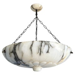 Extra Large D. 22.7Ø" and Stunning Design White & Black Alabaster Chandelier