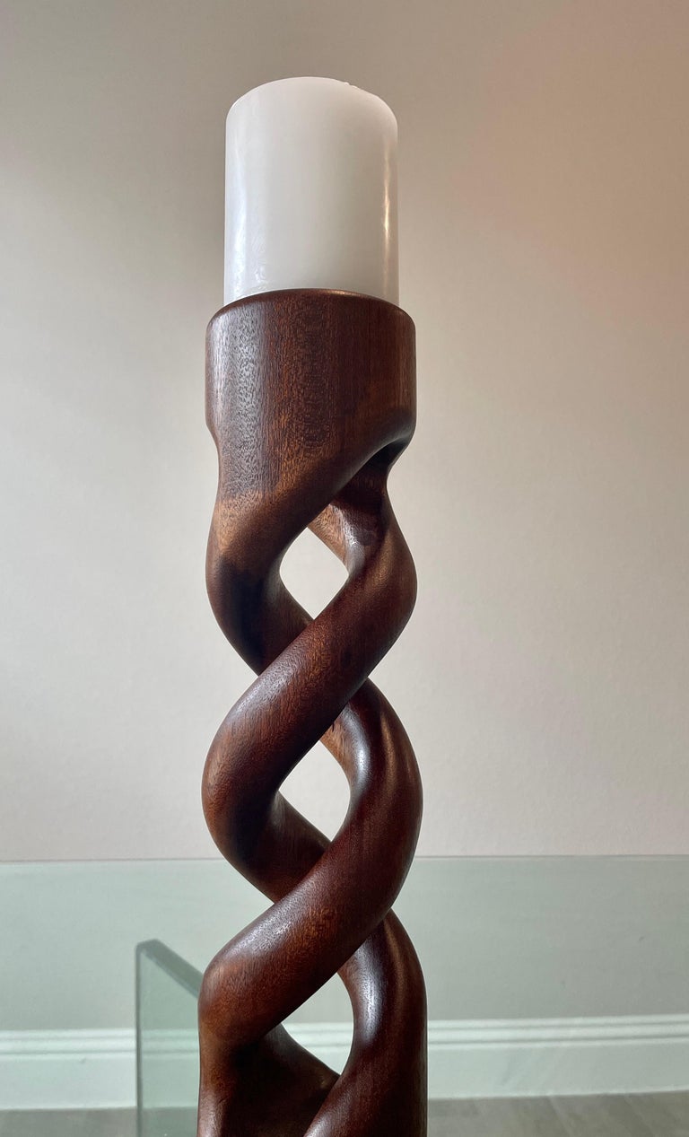 Extra Large Danish Twisted Teak Candle Holders For Sale at 1stDibs