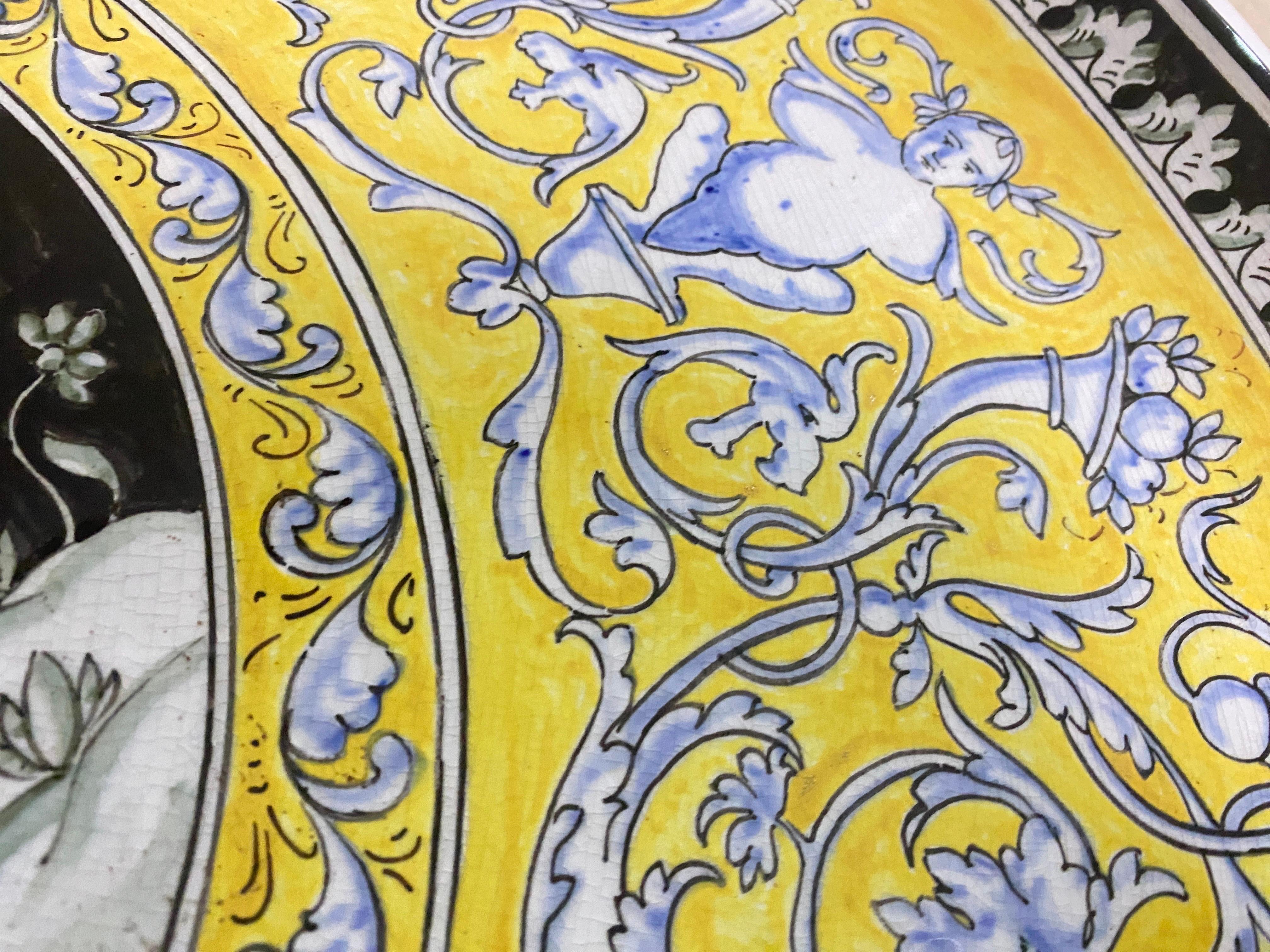Extra Large Decorative Ceramic Dish Yellow an Blue Italy 20th Century C.Lombardo For Sale 5