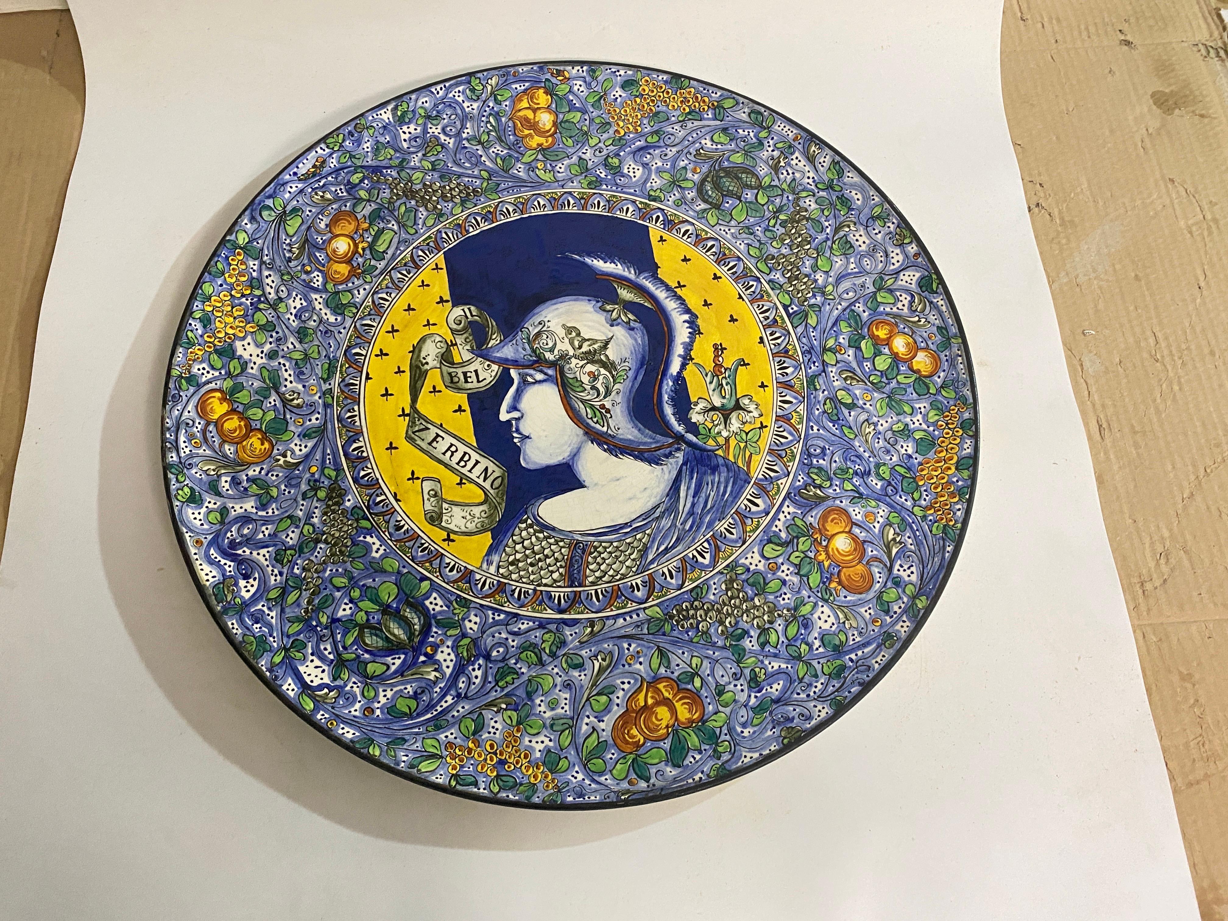 Très grand plat décoratif jaune et bleu Italie 20ème siècle C.Lombardo en vente 17