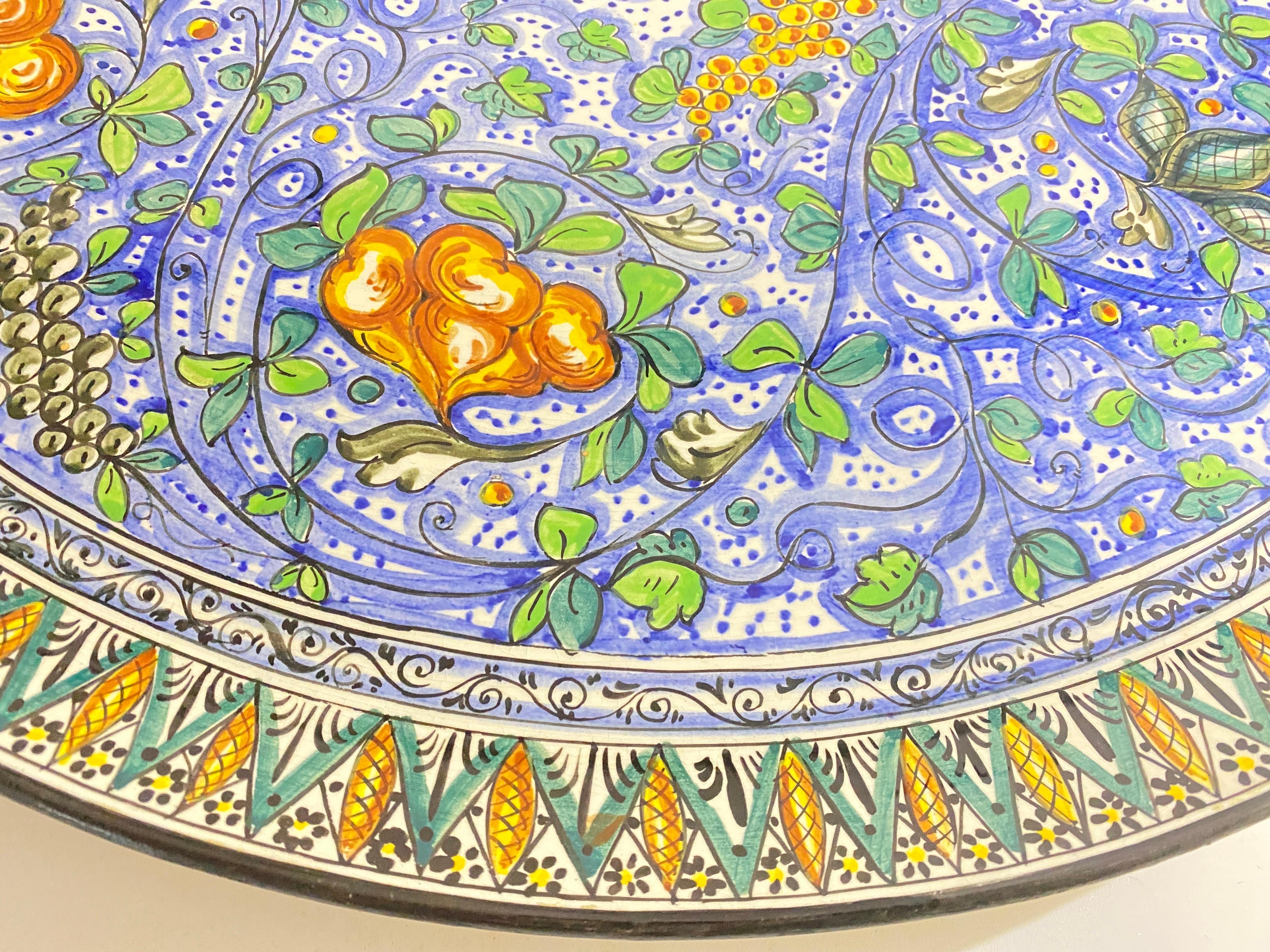 Mid-Century Modern Extra Large Decorative Ceramic Dish Yellow an Blue Italy 20th Century C.Lombardo For Sale
