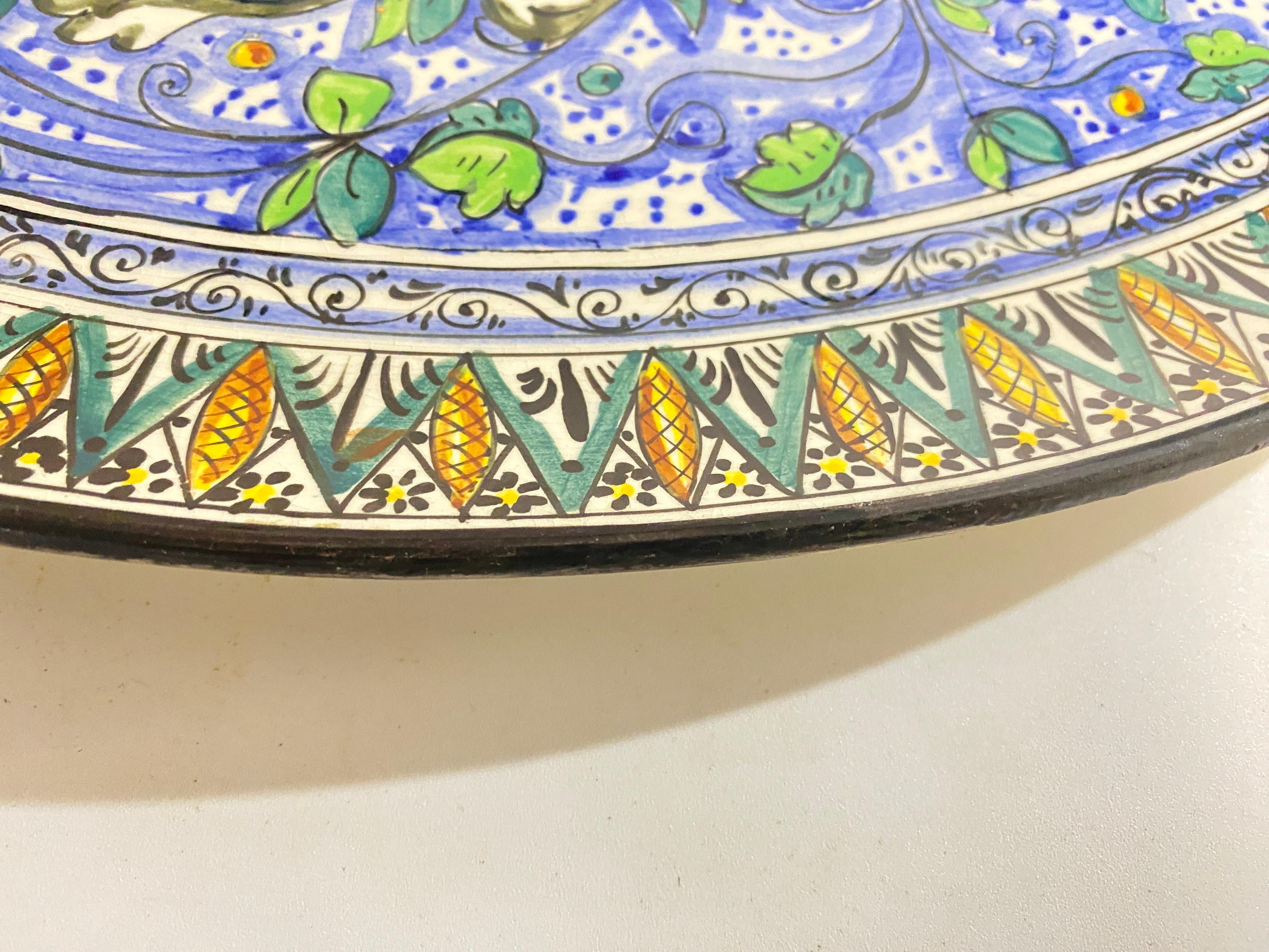Extra Large Decorative Ceramic Dish Yellow an Blue Italy 20th Century C.Lombardo For Sale 1