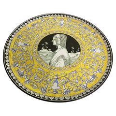 Plato de Cerámica Decorativa Extra Grande Amarillo y Azul Italia Siglo XX C.Lombardo