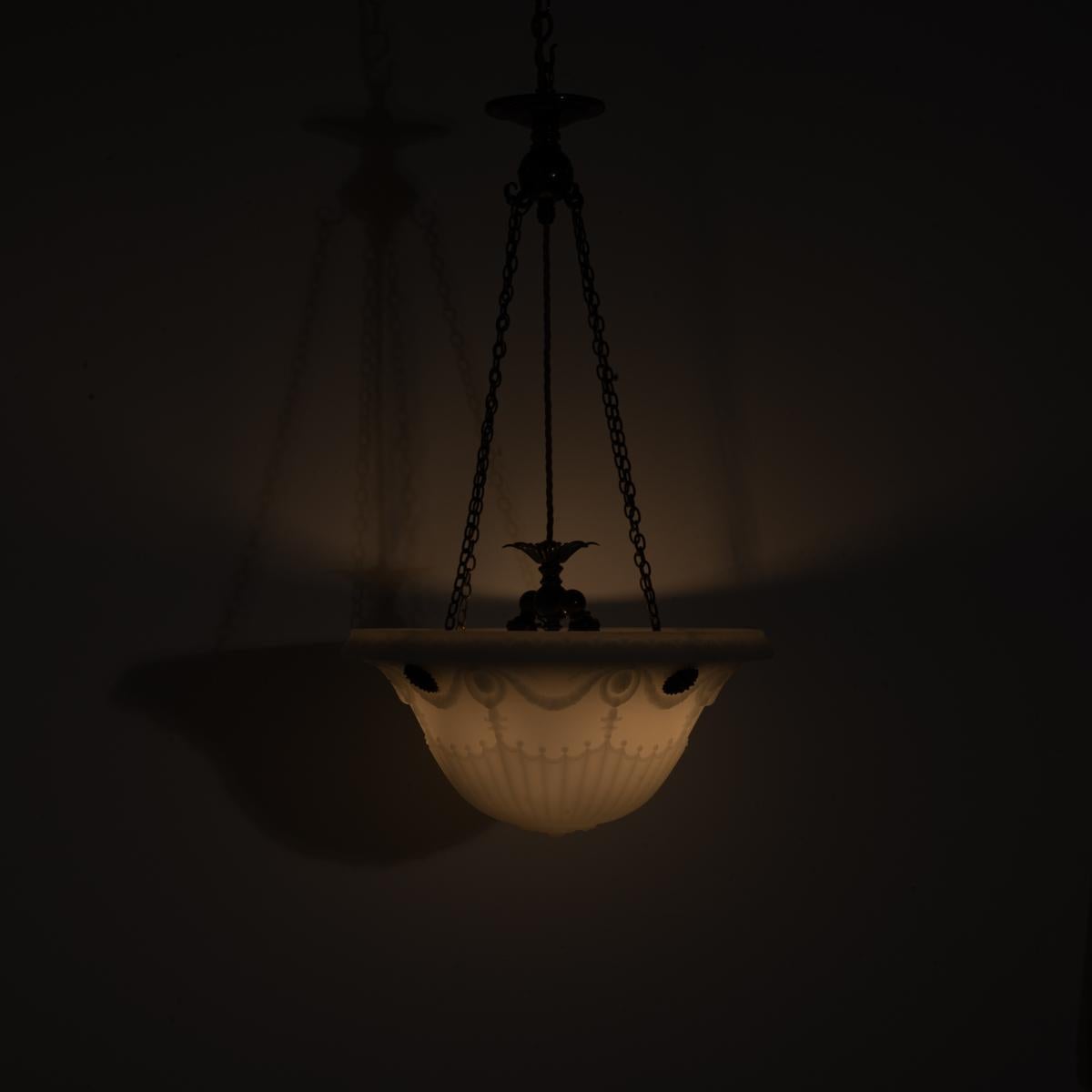 British Extra Large Decorative Jefferson Moonstone Glass Plafonnier Ceiling Light
