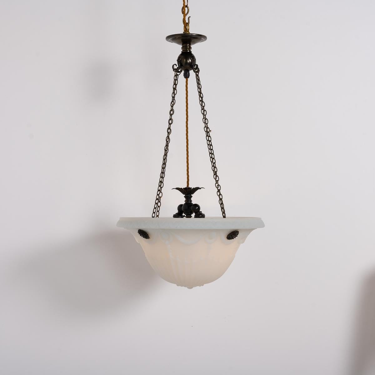 Molded Extra Large Decorative Jefferson Moonstone Glass Plafonnier Ceiling Light
